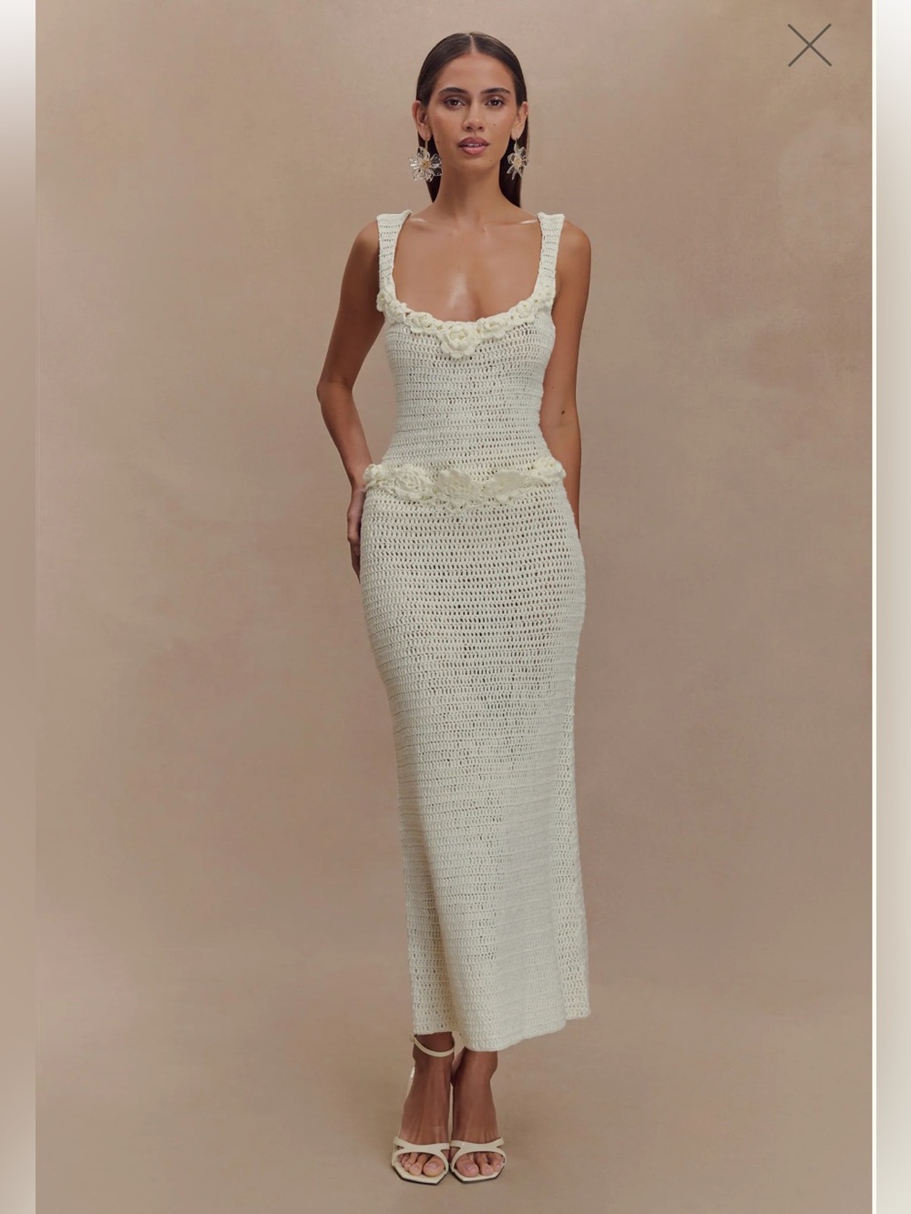 Meshki Cream Crochet Maxi Dress Skirt NWT